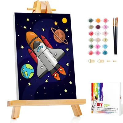 Image de Kit de peinture pour enfants, peinture par numéros, dimensions 20 x 20 cm, avec chevalet, pour les enfants à partir de 7 ans