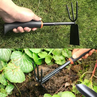 Zdjęcie produktu dla Motyka ogrodowa z 3 ostrzami do spulchniania gleby i pielenia - narzędzie ogrodowe 2 w 1 z długim uchwytem