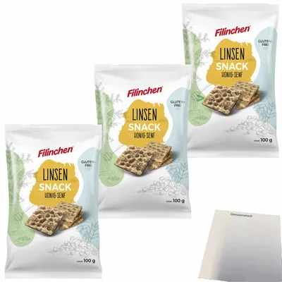 Produktbild von Filinchen Erbsen-Snack Honig Senf Cracker 3er Pack (3x100g Packung) + usy Block