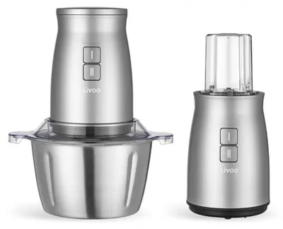 2-in-1 Zerkleinerer 500 W, 2 l Edelstahl-Schüssel + Mini-Zerkleinerer