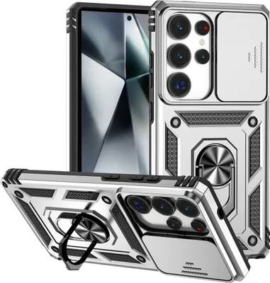 Produktbild von Samsung Galaxy S25 Ultra Hülle - Coverup Armor Ring Ständer Back Cover mit Kamera Schutz - Grau
