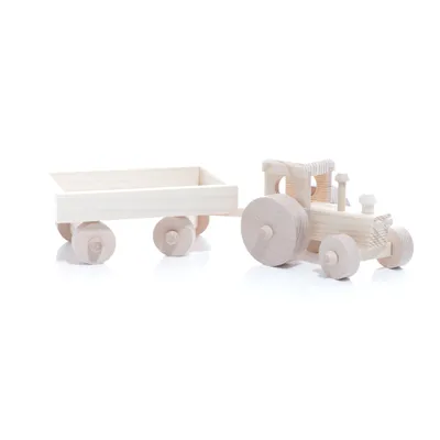 Produktbild von Holzspielzeug Traktor mit Anhänger Breite=52cm NEU