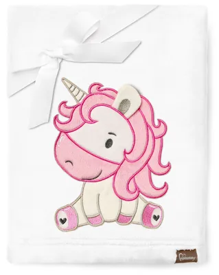 Image de Be Mammy Couverture douillette pour bébé, couverture douillette, couvre-lit avec application 3D, 76 x 102 cm BE20-168 (Blanc - Licorne, 76 x 102 cm)