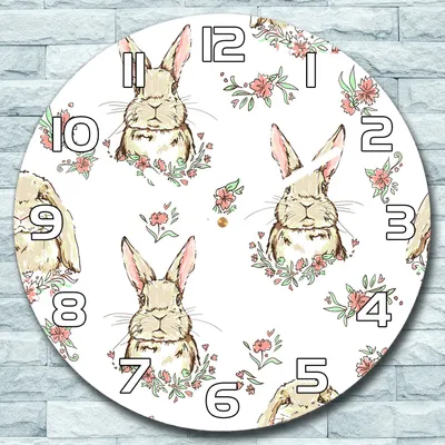 Produktbild von Wanduhr aus Glas Rund fi 30 Kaninchen & Blumen Quarz Deko Schlafzimmer Büro