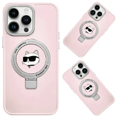 Produktbild von Karl Lagerfeld KLHMP15LHMRSCHP iPhone 15 Pro 6,1  rosa/rosa Hardcase Ringständer Choupette Head MagSafe Handyhülle