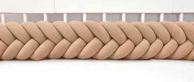Produktbild von Bettschlange 400 cm Hellbraun – geflochtene Bettumrandung fürs Babybett, Velours, Modell MAXIBRAID | Letino