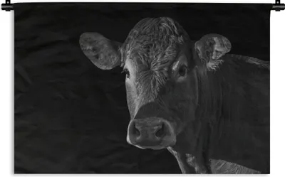 Produktbild von MuchoWow® Wandteppich Wandbehang Kuh - Tiere - Schwarz - Weiß - Porträt 120x80 cm Tapisserie Dekoration Wandtuch - Wanddekorationen - Wandtücher