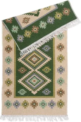 Zdjęcie produktu dla Dywan kilim bordo romby - kształt: prostokątny, kolor: zielony, prostokątny: 80×150 cm