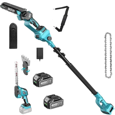 Immagine prodotto di Attrezzo da giardino multifunzione 6-in-1: motosega a batteria, potatore elettrico, asta telescopica, motore brushless, 2 batterie da 4,0 Ah, ideale per la potatura degli alberi