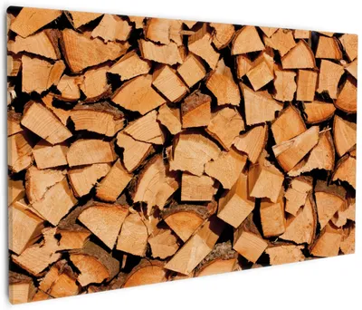 Produktbild von Wallario Premium Leinwandbild Holzstapel gehackt - Holzscheite für den Kamin in Größe 60 x 90 cm