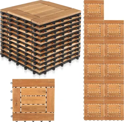Produktbild von Faziango 99 Stück Holzfliesen Mosaik-Latten 9 qm, 30x30cm Terrassenfliesen Klickfliesen Balkonfliesen mit Drainagensystem, Wetterfest aus Akazienholz