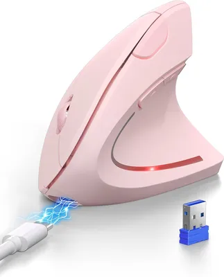 Produktbild von Ergonomische Maus, Wiederaufladbar Kabellose Vertikale (BT 5.0/3.0 + 2.4G), 6 Einstellstufen bis 4800 DPI, Optische Leise funkmaus für Windows, Mac OS