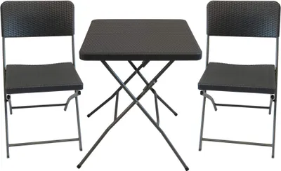 Produktbild von Balkon-Set 3 tlg. Rattanoptik anthrazit 60 cm Tisch und 2 Stühle klappbar