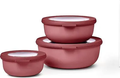 Produktbild von Runde 3-teilige Sets mit Deckel, 350-1250ml, rot, vielseitig