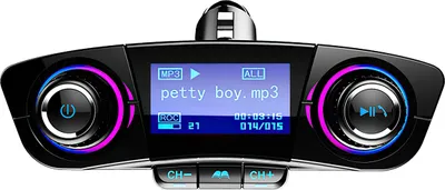 Produktbild von Bluetooth FM Transmitter für Auto – USB Radio Adapter mit QC 3.0 Dual Ladegerät, MP3 Freisprecheinrichtung und blauer Beleuchtung