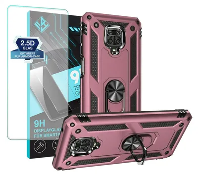 A rose gold phone case and screen protector are displayed against a white background.