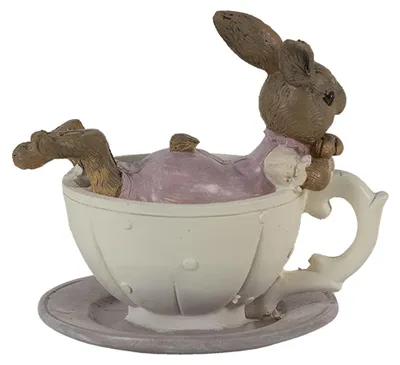 Obrázek produktu pro Clayre & Eef figurka králíka 10x8x9 cm bílá růžová polyresinová