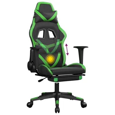 Immagine prodotto di Sedia da gaming vidaXL con funzione massaggio e poggiapiedi, in Pelle finta nera e verde