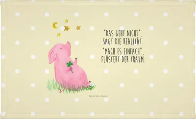 Produktbild von Mr. & Mrs. Panda Handtuch Schwein Glück - Gelb Pastell - Geschenk, Motivation, Ziele, Baumwollhandtuch, Frotteehandtuch, Lustige Sprüche, gesichtshandtuch, baumwolle