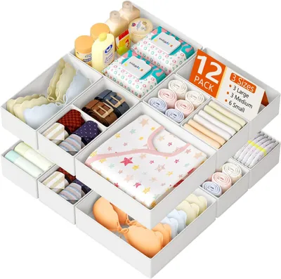 12er-Set faltbare Aufbewahrungsboxen, Vliesstoff, 30x30x9 cm, Weiß