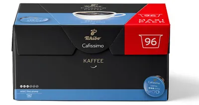 Produktbild von Tchibo Cafissimo Vorratsbox Kaffee Filterkaffee mild Kaffeekapseln, 384 Stück – 4x96 Kapseln (Kaffee, mild mit sanften Röstaromen), nachhaltig & fair gehandelt