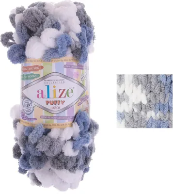 100g Strickgarn ALIZE Puffy Color weiß blau grau
