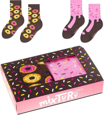 Produktbild von Lustige Lange Socken für Kinder 30-35, 2 Paar Bunte Socken mit Donuts und Zuckerguss