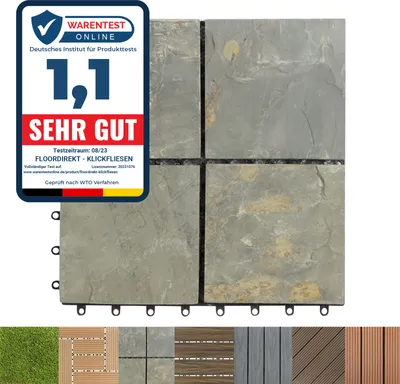 Produktbild von Fliesen Terrassenfliesen Klickfliesen Balkonfliesen wetterfest Naturstein 30 x 30 cm 1 Stück