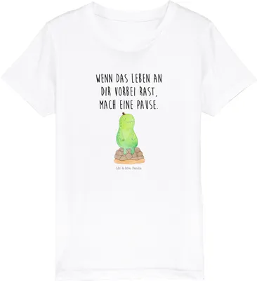 Produktbild von Mr. & Mrs. Panda Kleinkinder T-Shirt Schildkröte Pause 7-8 Jahre (122/128) - Weiß - Geschenk, Achtsamkeit, Achtsam, Kinder Öko, Organic, Panzer, Teenager, Kindershirt