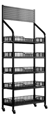 Obrázek produktu pro Mobilní kovový regál na kolečkách, 5 úrovní, černý, rozměry 160 x 50 x 27 cm