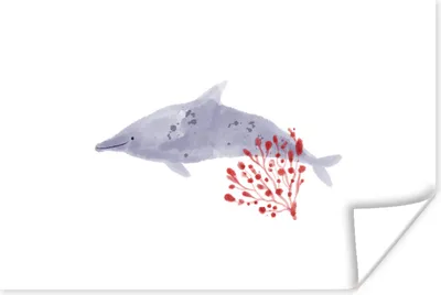 Produktbild von MuchoWow® Poster Delfin - Pflanzen - Meer - Aquarell 180x120 cm - Fotoplakat