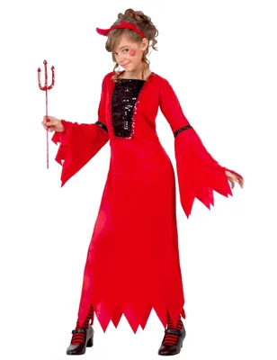 Immagine prodotto di Costume da diavolo con paillettes per bambina nero-rosso 7-9 anni (130-145 cm)