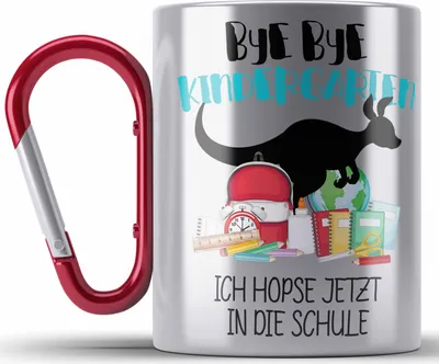 Produktbild von Trendation - Schulkind 2023 Einschulung Mädchen Junge Geschenk Schultüte Edelstahl Tasse Karabiner Schulstart 1. Schultag Schuleinführung Schulanfang Geschenkidee (Rot)