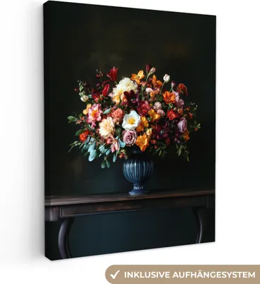 Produktbild von Leinwand Bilder 60x80 cm - Blumen - Vase, Wandbilder, Wanddeko Wohnzimmer, Bild