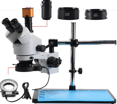 Produktbild von 7X  45X Zoom Vergrößerung Stereomikroskop 16MP Kameramikroskop Für die industrielle Leiterplattenreparatur Robuster Ganzmetall-Säulenständer Leistungsstarkes 56-LED-Ringlicht