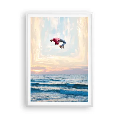 Produktbild von Gerahmtes Poster - Weißer Rahmen - Sprung Freiheit Surrealismus - 70x100 cm - Wand Bild - Wanddeko - Wandbilder - Kunstposter - Wandposter - Bilderrahmen - Bilder - Kunstdruck - P2WPA70x100-4861