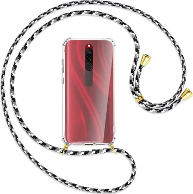 Produktbild von Handykette Backcover-Schutzhülle mit Band (Metall goldfarben) für Xiaomi Redmi 8 - schwarz/grau/weiß