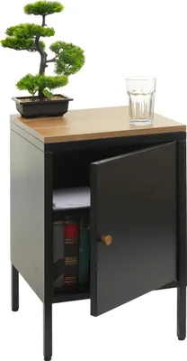 Produktbild von Nachttisch HWC-L84, Nachtschrank Kommode Beistelltisch Schrank, Metall 63x40x40cm, Melaminbeschichtet  schwarz