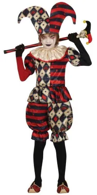Productafbeelding van Clown Harlekin kostuum, Halloween, narrenoutfit voor kinderen, maat: 110/116, kleur: zwart
