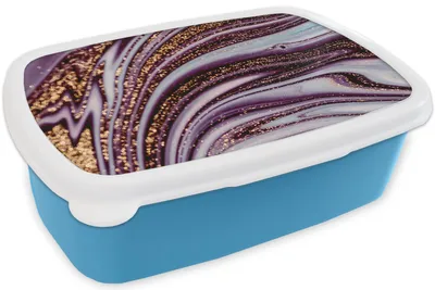 Produktbild von KitchenYeah® Lunchbox Brotzeit Brotdose 17x11 cm Marmor - Rosa - Gold - Glitter - Marmoroptik - Luxus Kinder Brotzeitdose - Lunch - Kunststoff  - Brotbüchse - Sandwichbox - Lunchbox für Kinder