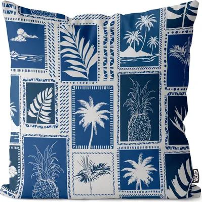 Produktbild von VOID Retro Palmen Blau Kissenbezug Kissenhülle Polyester wasserfest Outdoor Garten Kissen Deko
