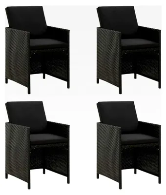 Produktbild von Gartenstühle mit Kissen, Hochlehner, Campingstühle, Lehnstühle, wetterfester Stuhl, 4 Stück, Poly Rattan Schwarz