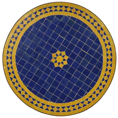 Produktbild von Runder Mosaik-Esstisch aus Zellige-Fliesen, Blau-Gelb, 60 cm Durchmesser, 75 cm Höhe