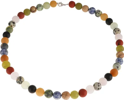 Produktbild von Multicolor Edelstein-Kette Achat Onyx Jade Jaspis Karneol Calcit Sodalith Kugel mattiert