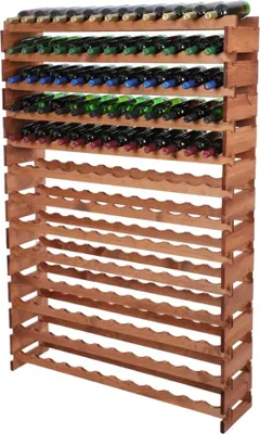 Produktbild von Weinregal VINOTECA FLEX PRO | HxBxT 177x123x28cm | 156 Flaschen auf 13 Ebenen | Massives Kiefernholz | Braun geölt