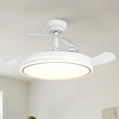 Image de Ventilateur de plafond Parrot Uncle avec éclairage et télécommande, pales rétractables de 106 cm, LED à intensité variable, 3 couleurs de lumière, 6 vitesses, moteur à courant continu