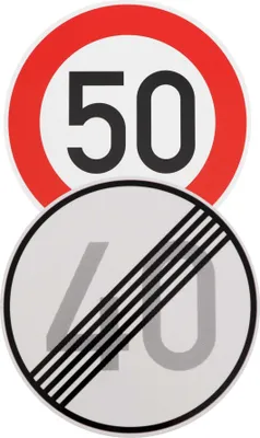 Produktbild von Original 2 x Verkehrsschild Nr. 274-50 50 km/h und 278-40 Ende 40 km/h Verkehrszeichen Geburtstagsschild zum 40 Geburtstag Geschenk Temposchild Schild