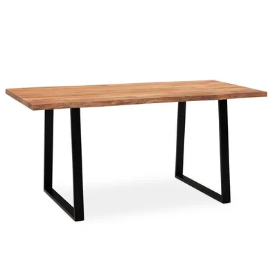 Produktbild von WOHNLING Esszimmertisch 200x100x76 cm Akazie Massivholz / Metall Esstisch Baumkante Küchentisch Massiv mit Trapezbeinen in Schwarz Holztisch