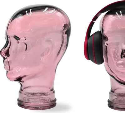 Produktbild von Glas KOPFHÖRERSTÄNDER transparent + satin | 29cm Glaskopf Skulptur | Farbe: T08 altrosa