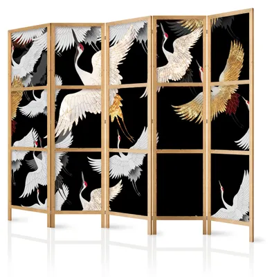Obrázek produktu pro Japonský paravan, 5 dílů, rozdělovač prostoru, skládací, prémiová tkanina, dekorativní prvky, vhodný do ložnice, rozměry 225 cm x 172 cm